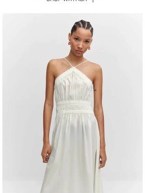 Mango White Halter 100% Cotton Summer Dress